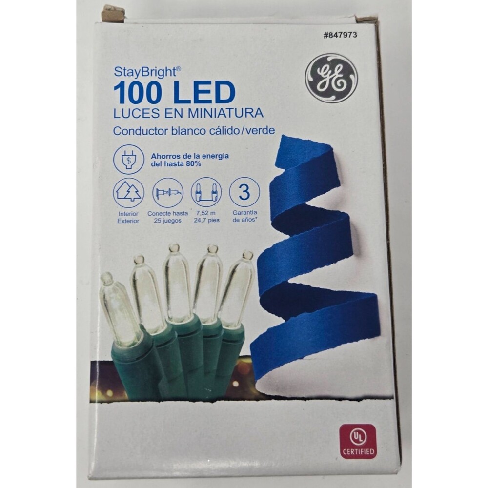 GE StayBright 100 LED Warm White Mini Christmas Lights Green Wire 24.7ft 847973